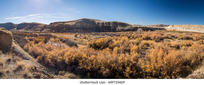 Panorama Of Gunnison River In Delta County, Colorado On A Sunny Fall Afternoon. 