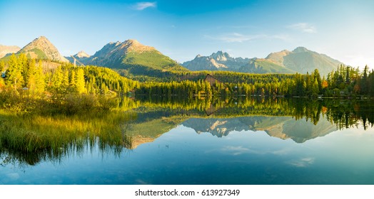 Panorama High Resolution Mountain Lake Strbske Stock Photo 613927349 ...