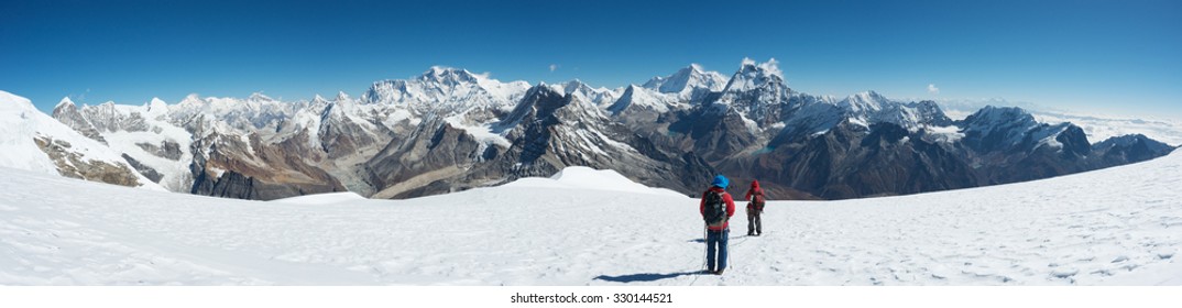 Panorama Of Himalayas Near The Summit Of Mera Peak, Nepal