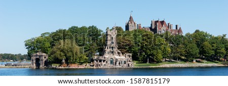 Panorama from the historic Boldt Castle in the 1000 Islands region of New York State on Heart Island in St. Lawrence River
