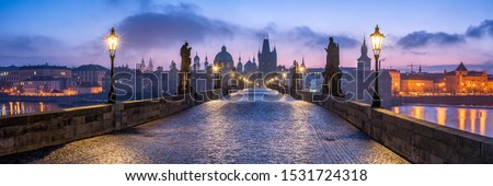 Panorama of the historic Charles Bridge in Prague, Czech Republic