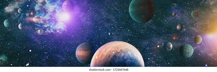Panorama. Horizontal view for a glass panels . Template banner , Elements furnished by NASA . - Shutterstock ID 1723447648