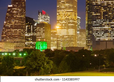 Panorama Of Houston At Night. Houston, Texas, USA.