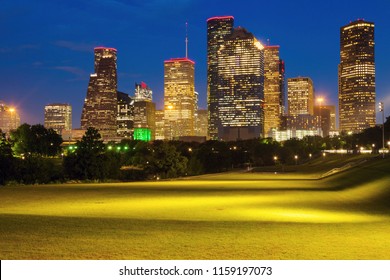 Panorama Of Houston At Night. Houston, Texas, USA.