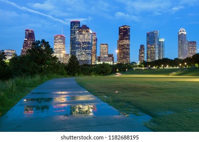 Panorama Of Houston At Night. Houston, Texas, USA.