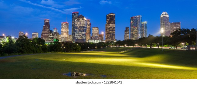 Panorama Of Houston At Night. Houston, Texas, USA.