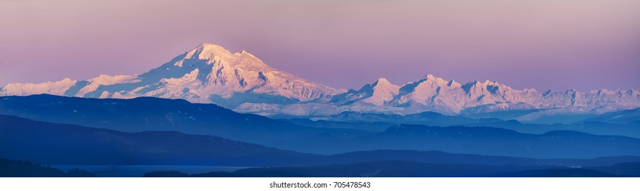 Panorama image of Mt. Baker and the Cascade Mountain Range, WA, USA