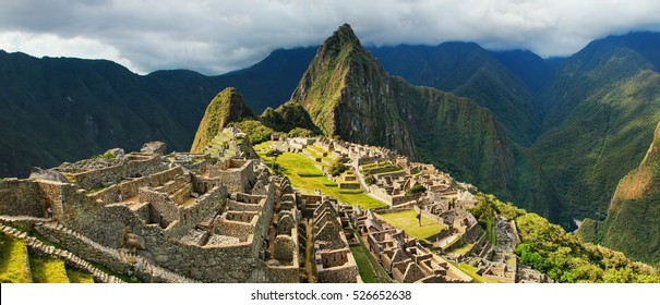 Panorama of the Incan citadel Machu Picchu in Peru. In 2007 Machu Picchu was voted one of the New Seven Wonders of the World.