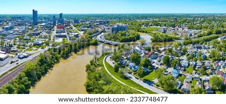 Panorama intersection of St. Marys River, St. Joseph River, and Maumee River downtown Fort Wayne