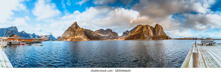 Panorama Of The Moskenesøya Island Belonging To The Lofoten Archipelago In Norway