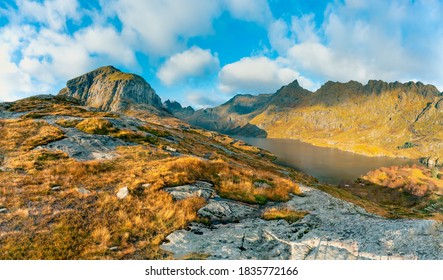 Panorama Of The Moskenesøya Island Belonging To The Lofoten Archipelago In Norway