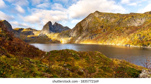 Panorama Of The Moskenesøya Island Belonging To The Lofoten Archipelago In Norway