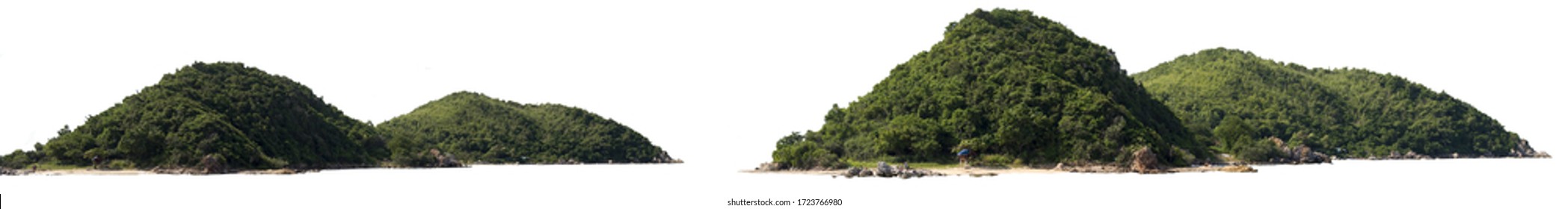 Panorama island, hill, mountain isolated on a white background, with clipping path. Mountain peak. - Shutterstock ID 1723766980