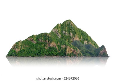 Panorama island, hill, mountain isolated on a white background, with clipping path.