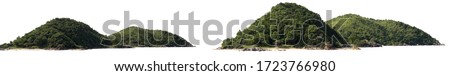 Panorama island, hill, mountain isolated on a white background, with clipping path. Mountain peak.