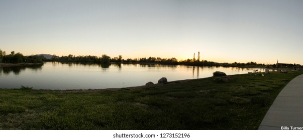 A Panorama Of Jensen Nature Park In Syracuse Utah At Sunset