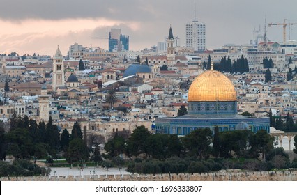 Panorama of Jerusalem Old city, Dome of the rock mosque