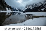 Panorama of Kinney Lake, Mount Robson in Winter