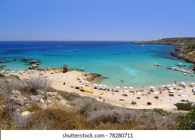 Panorama Of Konnos Bay Beach On Cyprus Island