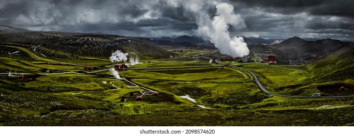 Panorama Of Krafla Power Plant In Iceland