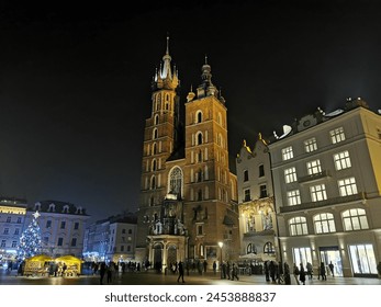 Panorama of the Krakow market square at night during Christmas - Powered by Shutterstock