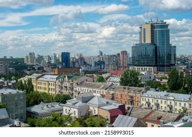 Panorama of Kyiv. Old and modern buildings in the architecture of the center of Kyiv
