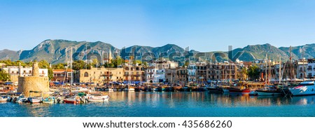 Panorama of Kyrenia harbour. Kyrenia (Girne), Cyprus.