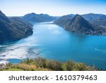 Panorama of Lake Lugano from Mount Bre, Switzerland