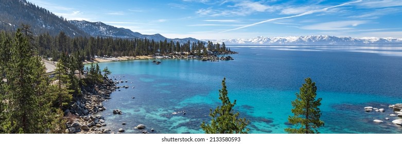 Panorama Of Lake Tahoe East Shore, Sunny Day In Spring