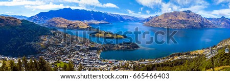 Panorama of Lake Wakatipu ,Queenstown, New Zealand: from the Skyline lookout