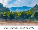 Panorama of the landscape Mekong river and Luang Prabang city in Laos world tour in Southeast Asia.