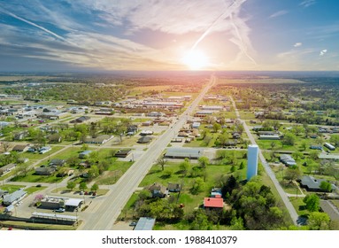 Panorama landscape scenic aerial view of a suburban settlement in a beautiful detached houses the Stroud town Oklahoma US