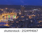 Panorama of Liege at night. Liege, Wallonia, Belgium