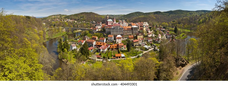 Panorama of Loket castle in the Sokolov District, in the Karlovy Vary region, Czech Republic