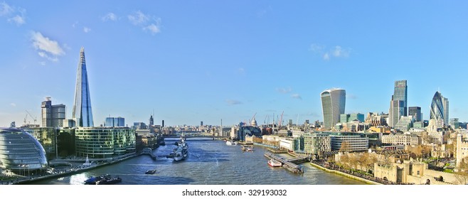 Panorama Of London Skyline In A Sunny Day.