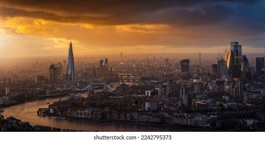 Panorama of the London skyline from Westminster until the City skyscrapers during a cloudy sunset, United Kingdom  - Powered by Shutterstock