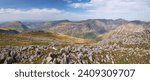 Panorama looking down from Lingmell to Wasdale with Setallan, Yewbarrow and Pillar on the sjyline, Lake District, UK