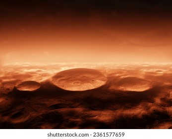 Panorama of the Martian landscape at sunset. Largest impact craters on Mars: Orbital imaging. - Powered by Shutterstock