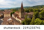 Panorama of the medieval town of Sansepolcro, Tuscany, Italy, with St.Francis (San Francesco) Church