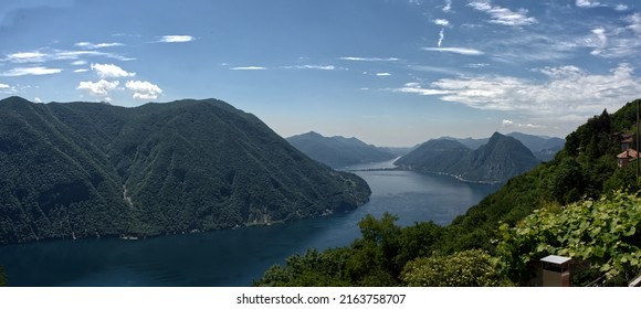 Panorama Monte Brè Above Lugano, Lugano Lake And The Mountains, The Alps.