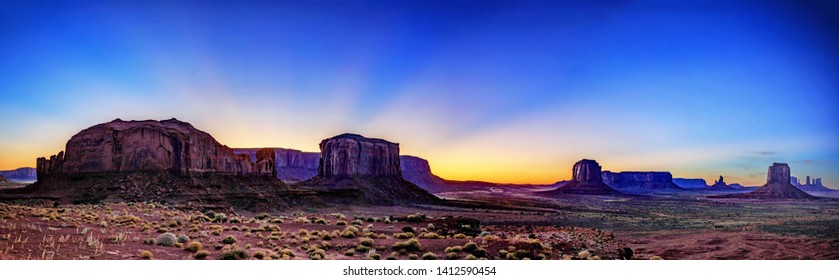 Panorama Of Monument Valley After Sunset