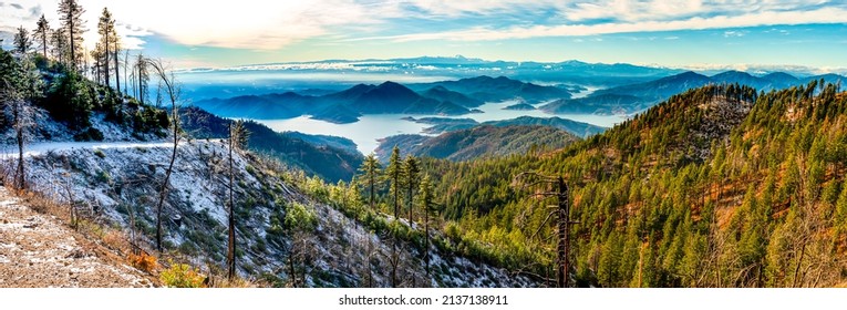 Panorama of mountain hills and forests. Mountain panoramic landscape. Mountain valley panorama view - Shutterstock ID 2137138911