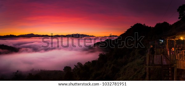 Panorama Mountain Landscape Morning Mist Photographer Stock Photo