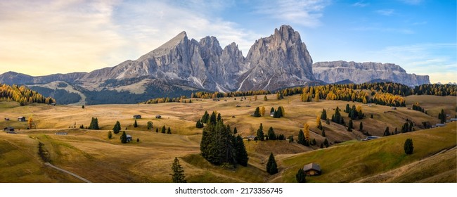 Panorama of the mountain valley in the morning. Mountain panoramic landscape. Mountain range panorama. Mountain panorama - Shutterstock ID 2173356745