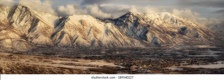 Panorama Of The Mountains Of Utah County.