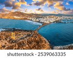 Panorama of Naxos Chora town at sunset time, Naxos island, Greece Cyclades