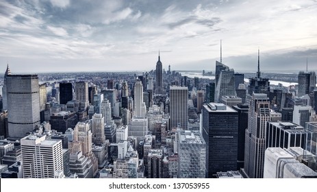 Panorama of New York City in Midtown Manhattan. Low color saturation. - Powered by Shutterstock