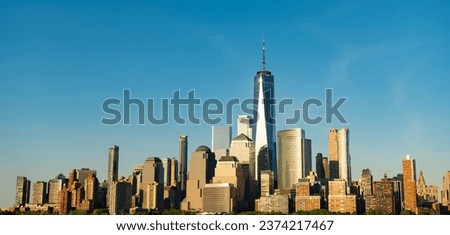 panorama of new york city. skyscraper building of nyc. ny urban city architecture. midtown manhattan and hudson. metropolitan city cityscape. new york downtown. manhattan skyline in sunset