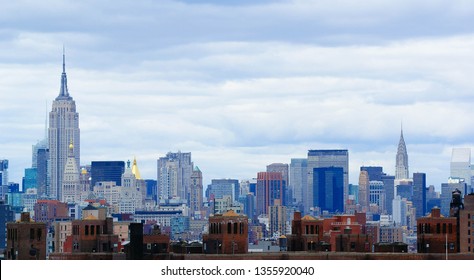 Panorama Of New York Through The White Haze Of Morning Fog.