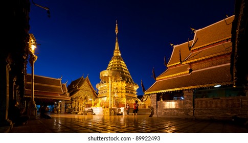 Panorama at night Wat Phra That Doi Suthep, Chiang Mai, Thailand temple